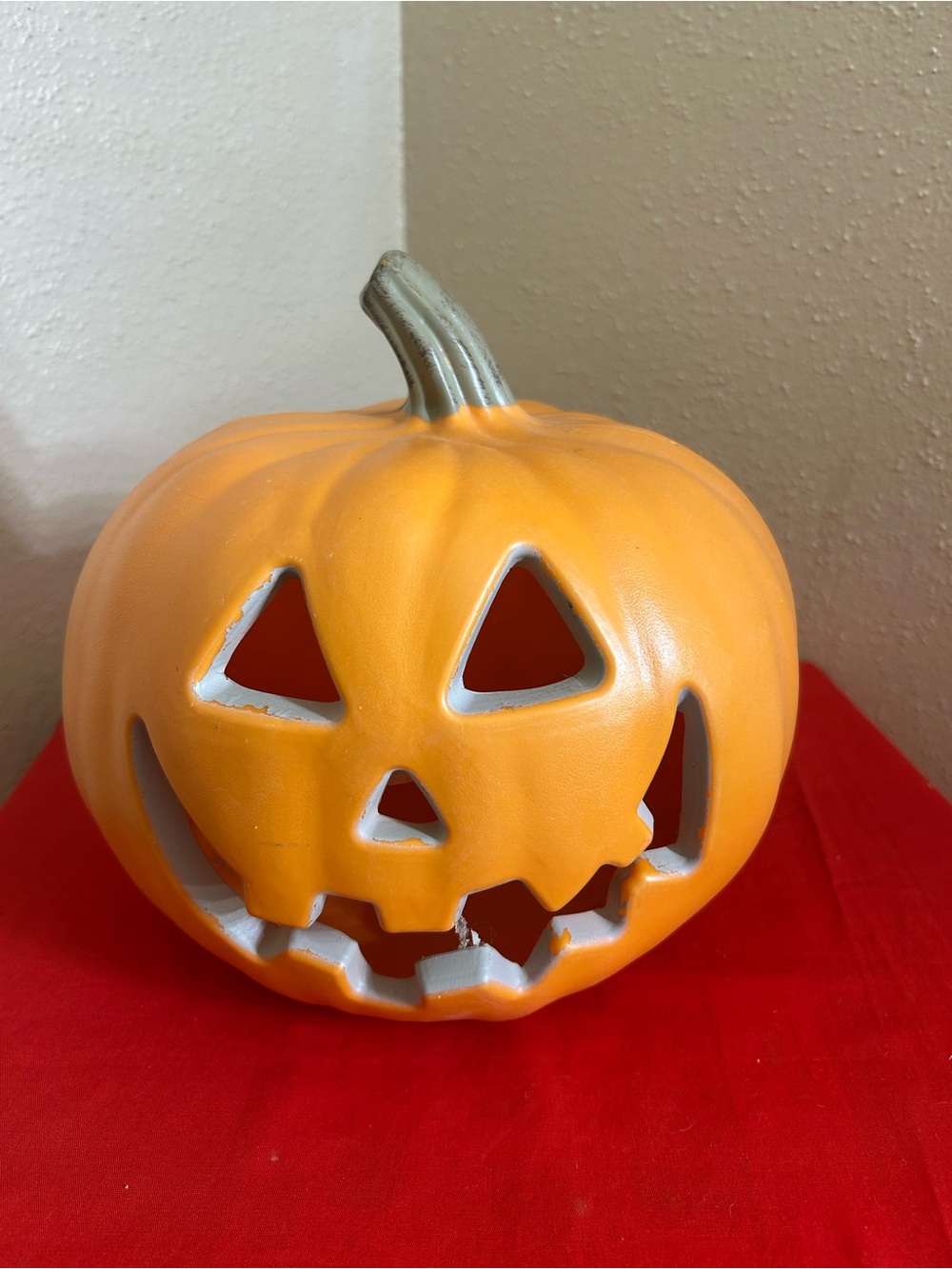 Orange Ceramic Jack-O'-Lantern Halloween Decoration Light up
